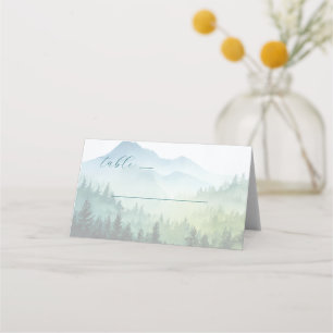 Carte De Placement Forêt de montagne aux couleurs aquarelles vertes e