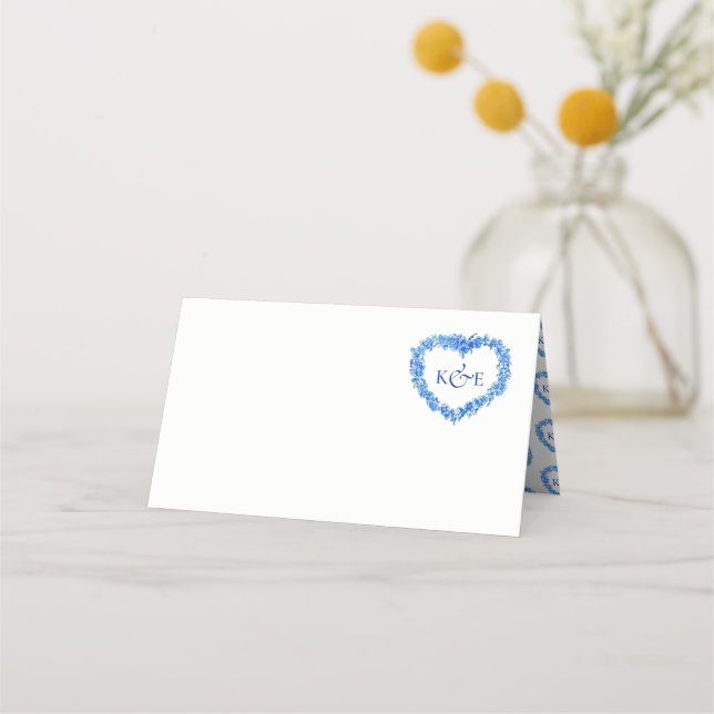 Carte De Placement Forget me not heart art monogram wedding blue (Devant)