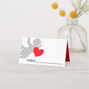 Carte De Placement forme cupide rayée et coeur rouge, silhouette cupi