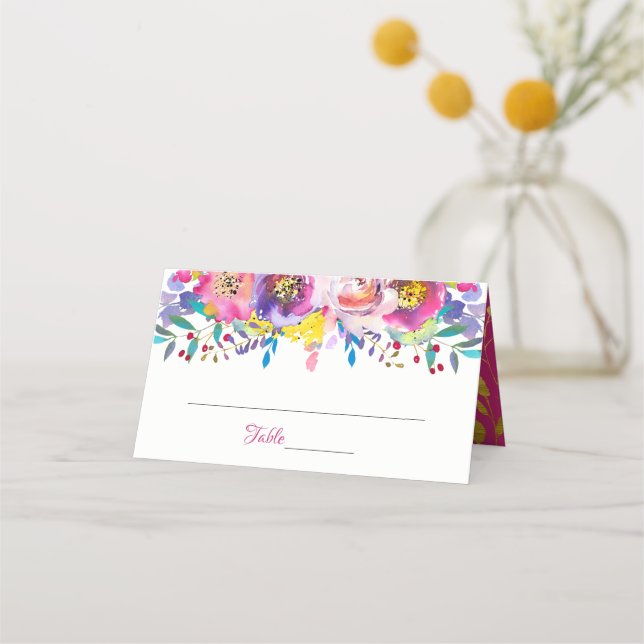 Carte De Placement Fuchsia Gold Blossom Flowers Mariage Carte Place (Devant)