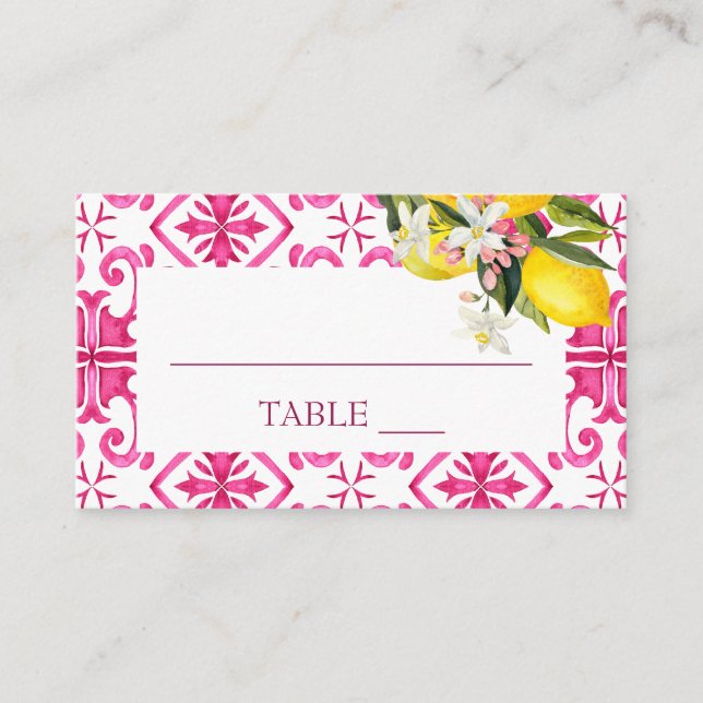 Carte De Placement Fuchsia Majolica magenta tuiles douche nuptiale (Devant)