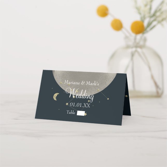 Carte De Placement Galaxy Constellation Mariage Gold Star Moon Foil (Devant)