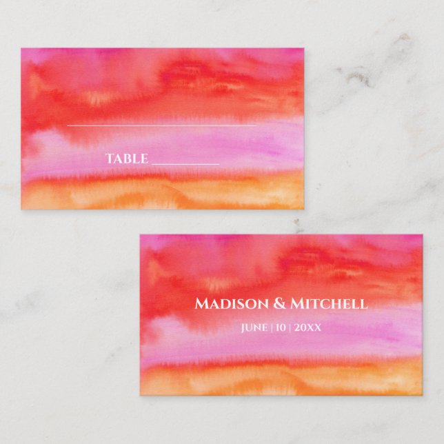 Carte De Placement Garden Sunrise Pink Orange Aquarelle Mariage (Devant / Derrière)