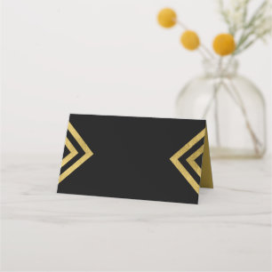 Carte De Placement Géométrique Chic Elegant Black and Faux Gold