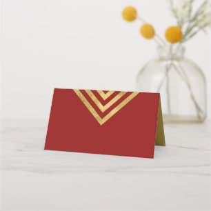 Carte De Placement Géométrique Chic Rouge et Faux Gold