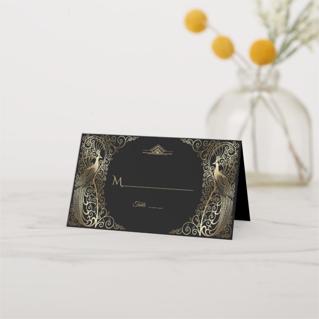 Carte De Placement Glam Gold Art Déco Peacocs Mariage (Devant)