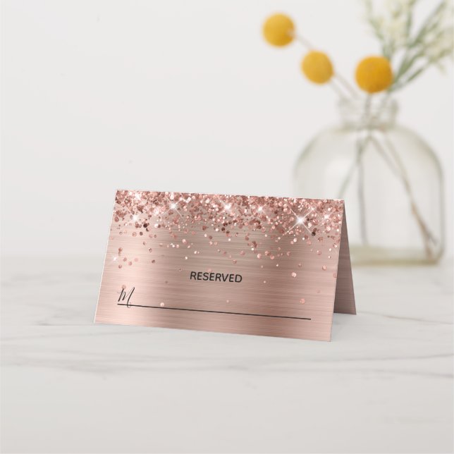 Carte De Placement Glitterie Rose Gold Foil Réservé (Devant)