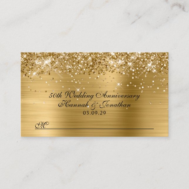 Carte De Placement Glittery Gold 50e anniversaire de Mariage (Devant)