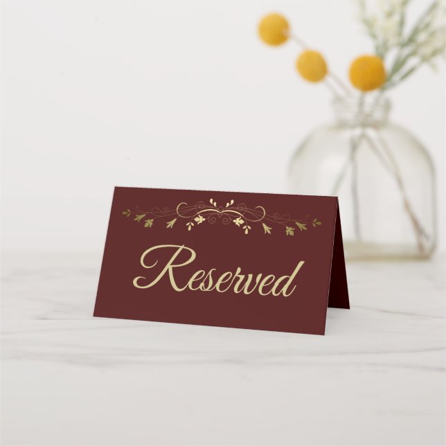 Carte De Placement Gold & Auburn Brown Mariage élégant Réservé (Devant)