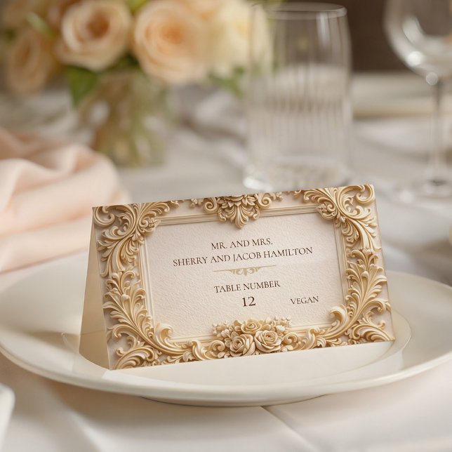 Carte De Placement Gold Baroque Monogram Frame Ivory Place Card (Gold Baroque Monogram Frame Ivory Place Card)
