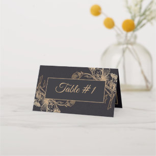 Carte De Placement Gold Black Faux Metallic Floral Design Mariage