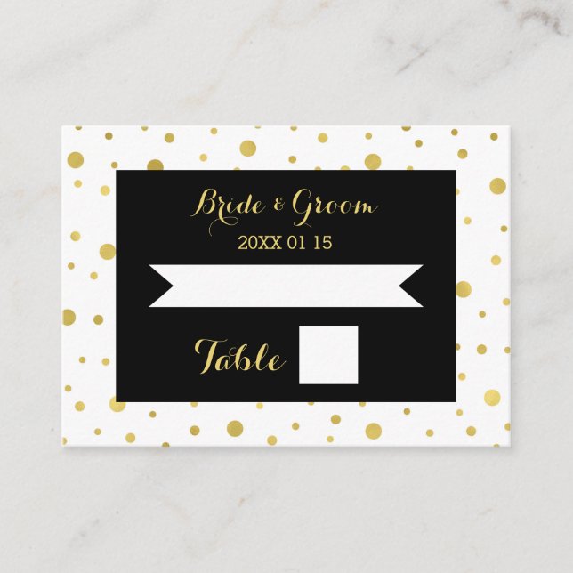Carte De Placement Gold Confetti Black Mariage Table Place Card (Devant)