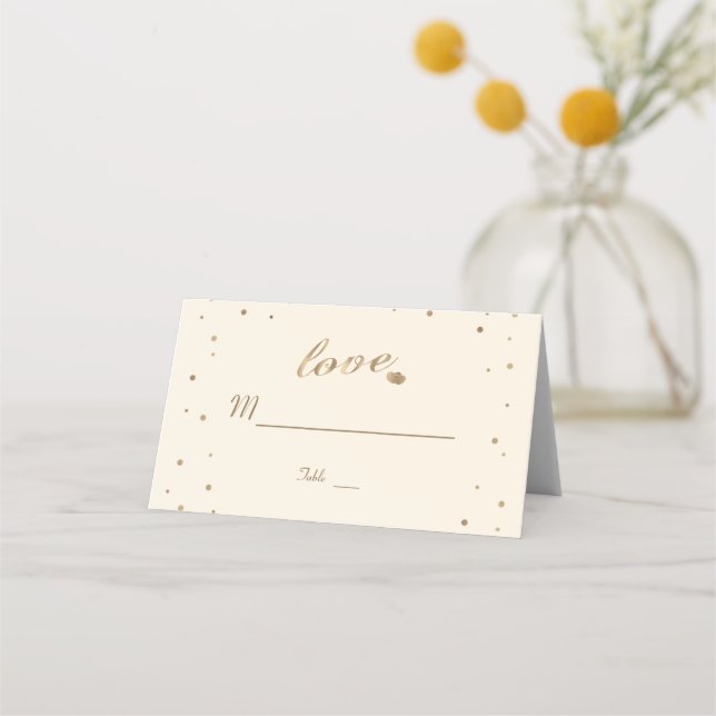 Carte De Placement Gold Confetti Love Champagne Mariage Numéro de tab (Devant)