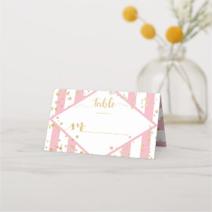 Carte De Placement Gold Confetti & Pink Stripes Numéro de tableau