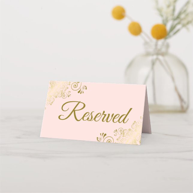 Carte De Placement Gold Frills Blush Rose Elégant Mariage Réservé (Dos)