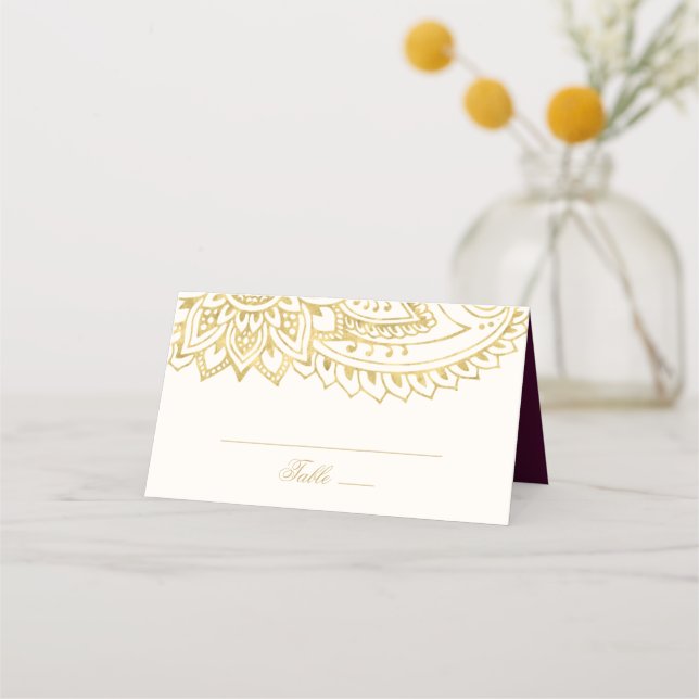 Carte De Placement Gold Indian Paisley Mariage (Devant)