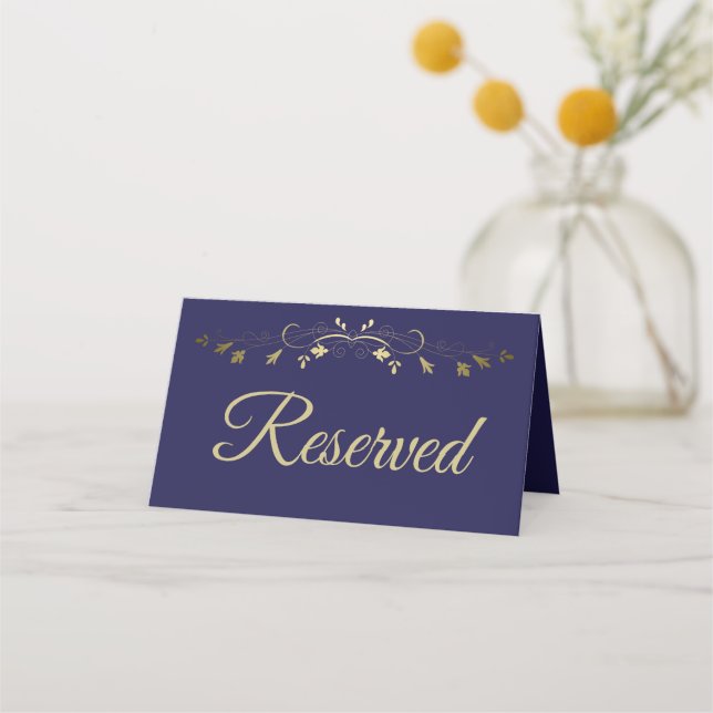 Carte De Placement Gold & Navy Blue Mariage élégant Réservé (Devant)