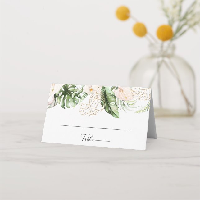 Carte De Placement Gold Tropical Foliage Floral Mariage (Devant)