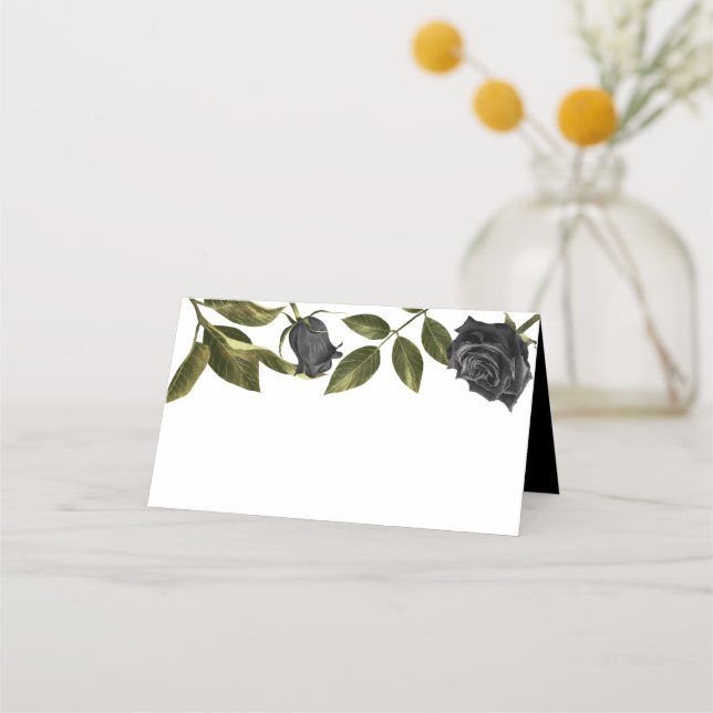 Carte De Placement Gothique Fleur Noire Mariage Tente de nourriture (Devant)