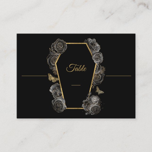 Carte De Placement Gothique Noir & Or Rose Mariage de café plat (Devant)