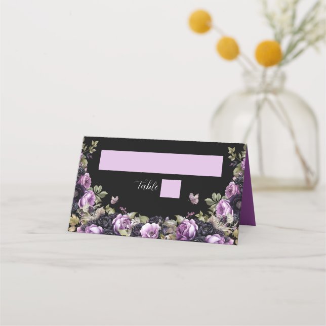 Carte De Placement Gothique violet et noir Moody Florals Quinceañera (Devant)