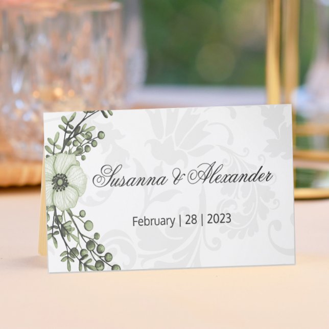 Carte De Placement Green Boho Berry Wreath Grey Mariage damassé (Créateur téléchargé)