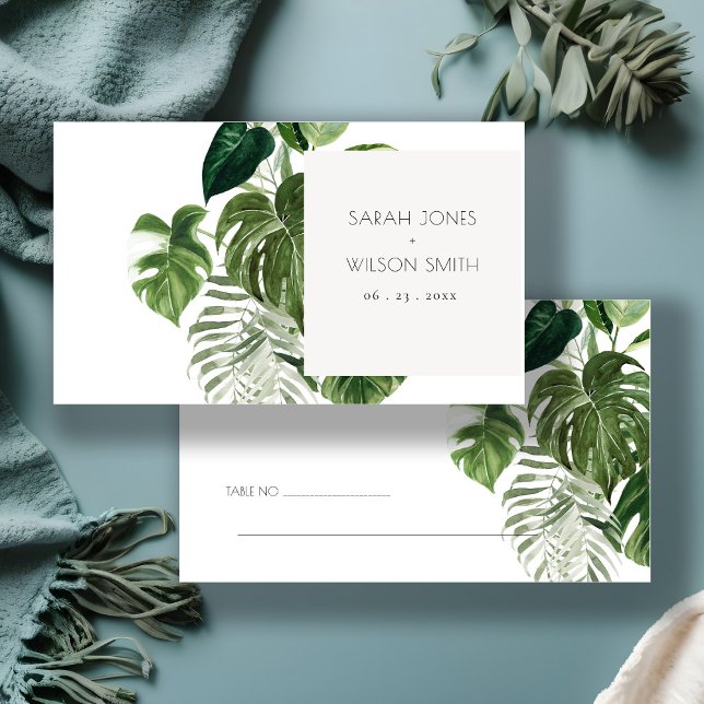 Carte De Placement Green Leafy Palm Tropical Foliage Mariage (Créateur téléchargé)