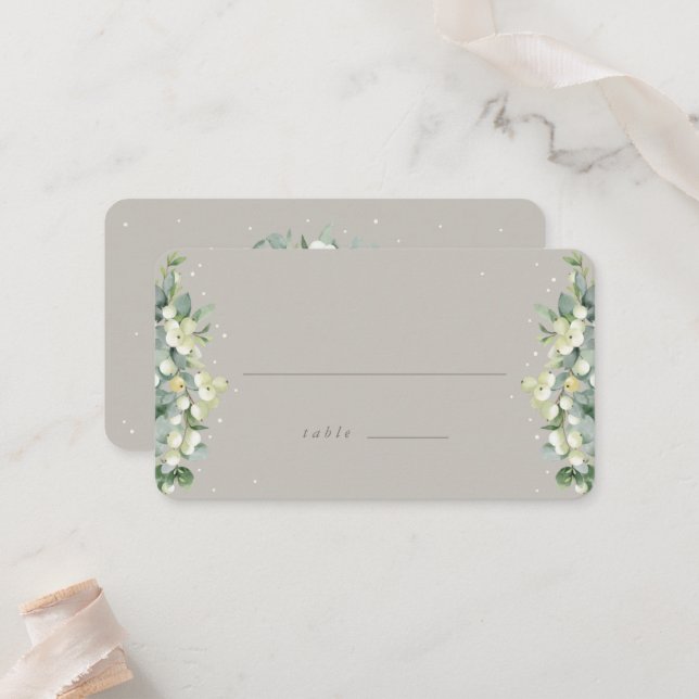 Carte De Placement Greige Snowberry+Eucalyptus Appartement de mariage (Devant/Arrière en situation)
