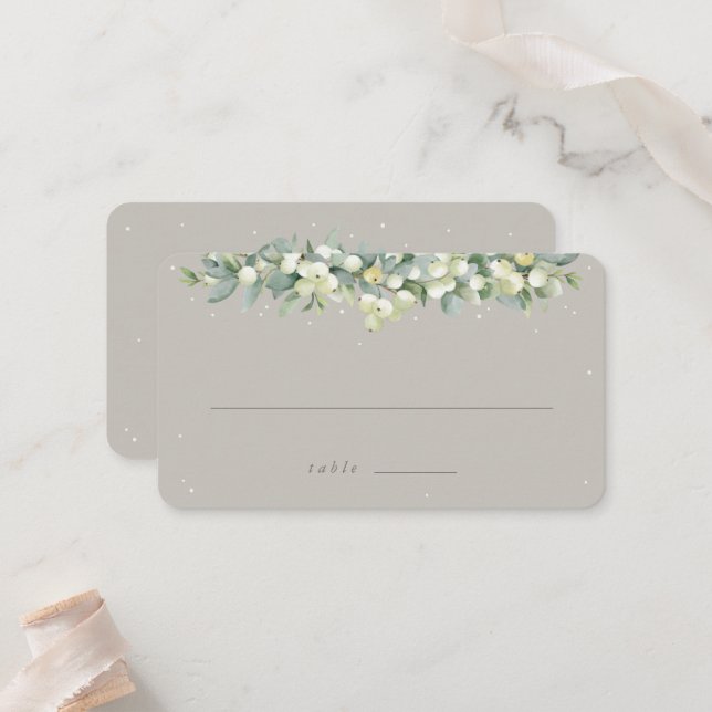 Carte De Placement Greige Snowberry+Eucalyptus Appartement de mariage (Devant/Arrière en situation)