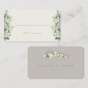 Carte De Placement Grige/Crème Snowberry+Eucalyptus Mariage plat