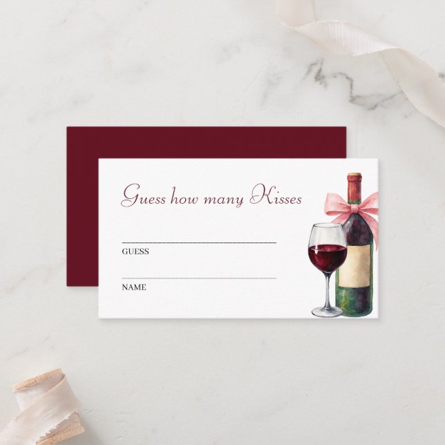 Carte De Placement Guess How Many Kisses Wine Bridal Shower Game (Devant/Arrière en situation)