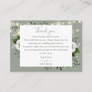 Carte De Placement Guirlande lumineuse verte sauge Fleurs Mariage Rem