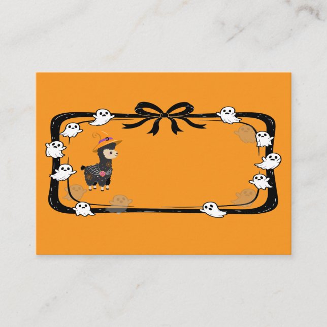 Carte De Placement Halloween Llama Wearing Witch Hat Orange (Devant)