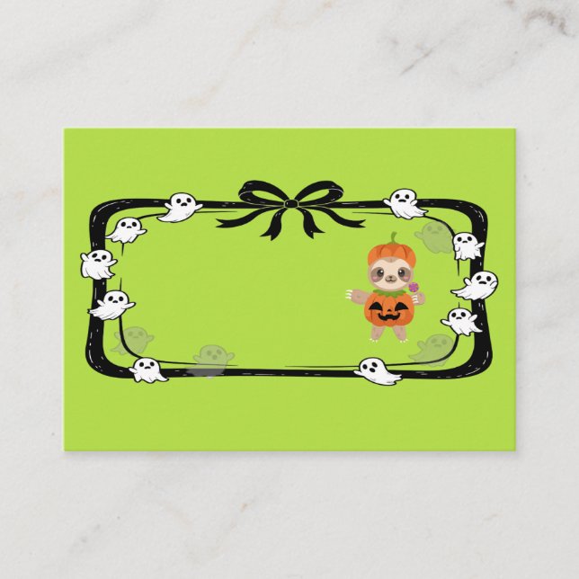 Carte De Placement Halloween Sloth In Pumpkin Costume Green (Devant)