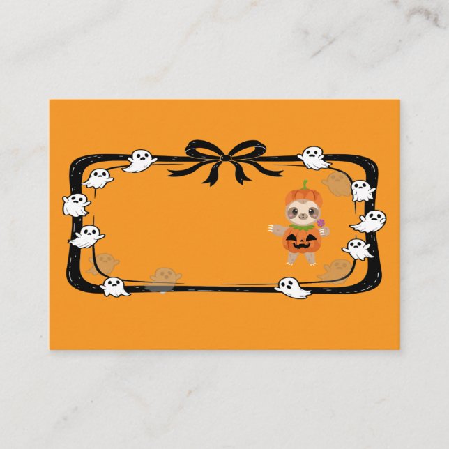 Carte De Placement Halloween Sloth In Pumpkin Costume Orange (Devant)
