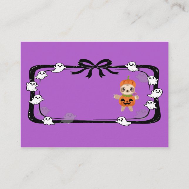 Carte De Placement Halloween Sloth In Pumpkin Costume Purple (Devant)