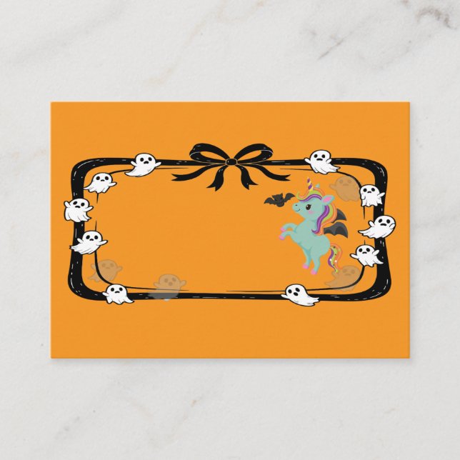 Carte De Placement Halloween Unicorn Greeting Bat Orange (Devant)