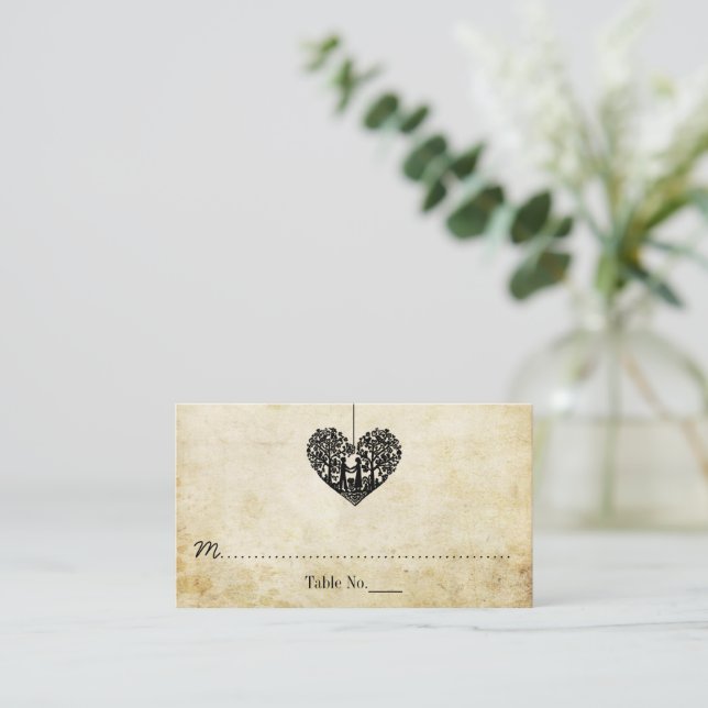 Carte De Placement Hanging Heart Tree Vintage Wedding Collection (Debout devant)