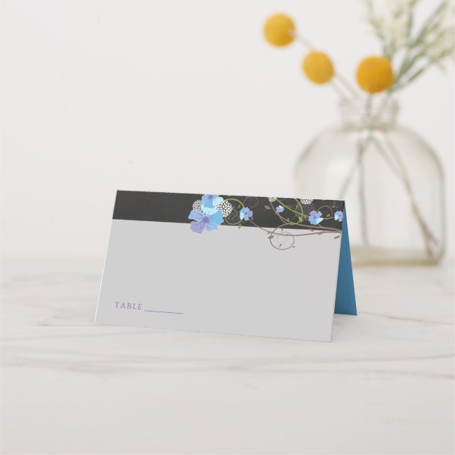Carte De Placement Hibiscus bleu et hirondelles Mariage de tableau de (Devant)