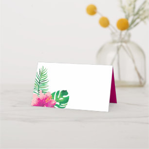 Carte De Placement Hibiscus rose et Feuilles tropicaux