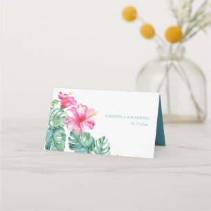 Carte De Placement Hibiscus tropicaux et aquarelle Mariage de verdure