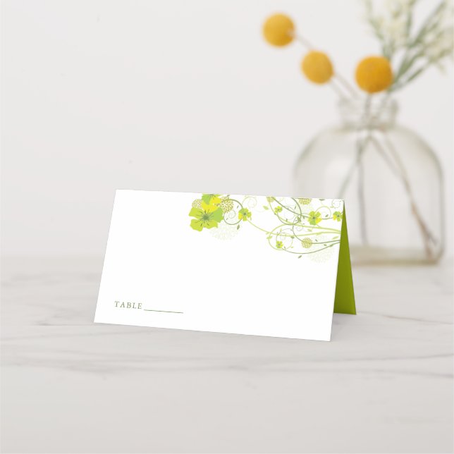Carte De Placement Hibiscus vert Mariage floral et hirondelle (Devant)