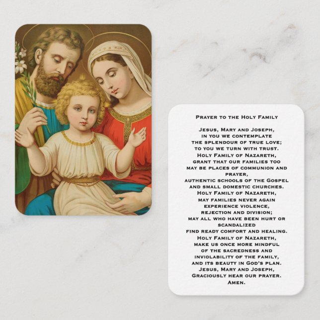 Carte De Placement Holy Family Catholic Prayer Card (Devant / Derrière)