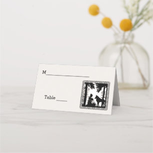 Carte De Placement Hood Trees Wolf Fancy Bordure Noir Blanc