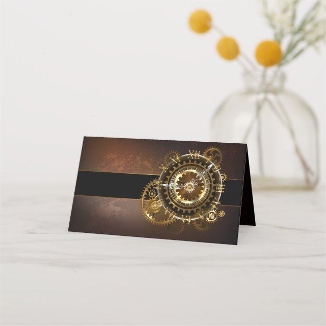 Carte De Placement Horloge Steampunk avec des engrenages anciens (Devant)
