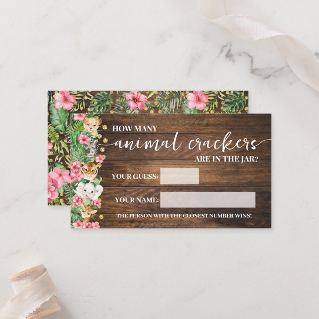 Carte De Placement How Many Animal Crackers Pink Safari Game Card (Devant/Arrière en situation)