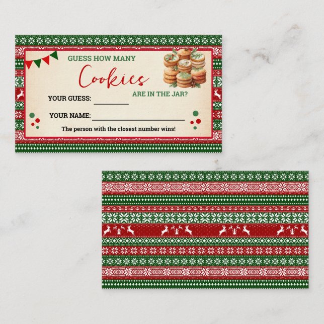 Carte De Placement How Many Cookies Game Ugly Sweater Card (Devant / Derrière)