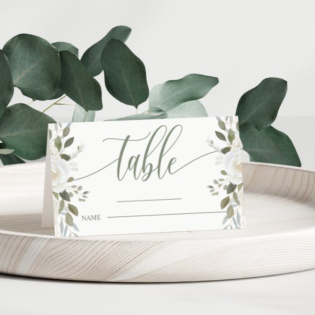 Carte De Placement Iivoire Et Sage Élégant Mariage Floral Table (Créateur téléchargé)