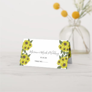 Carte De Placement Illustration du tournesol Mariage botanique Jaune