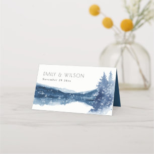 CARTE DE PLACEMENT INDIGO INK BLEU NEIGE MOUNTAIN LAC MARIAGE